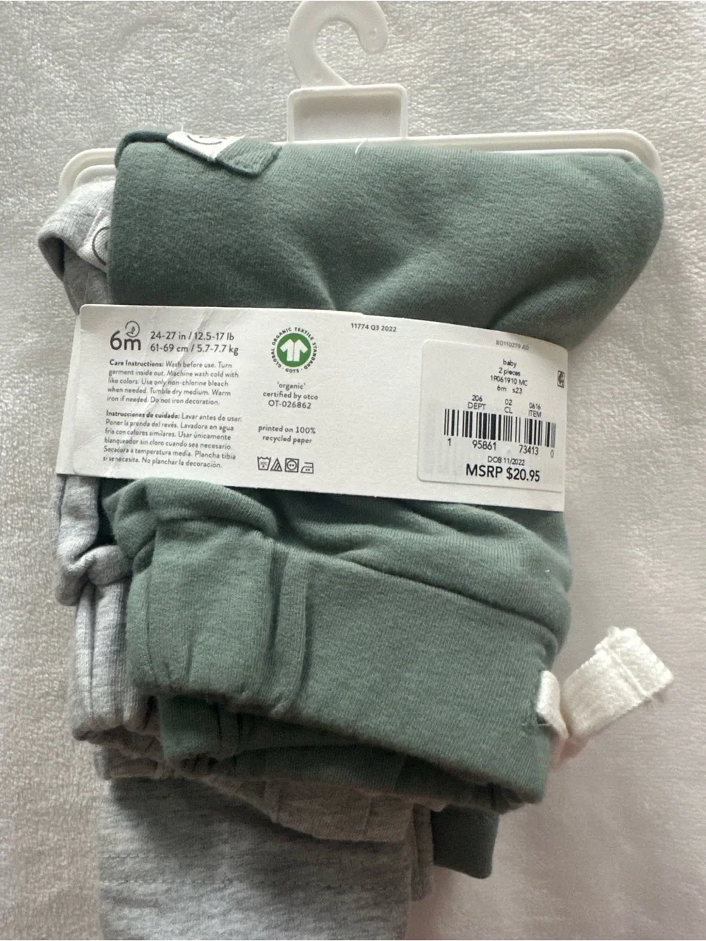 Carter's Little Planet 2-Pack Pants in Sage Green & Heather Gray